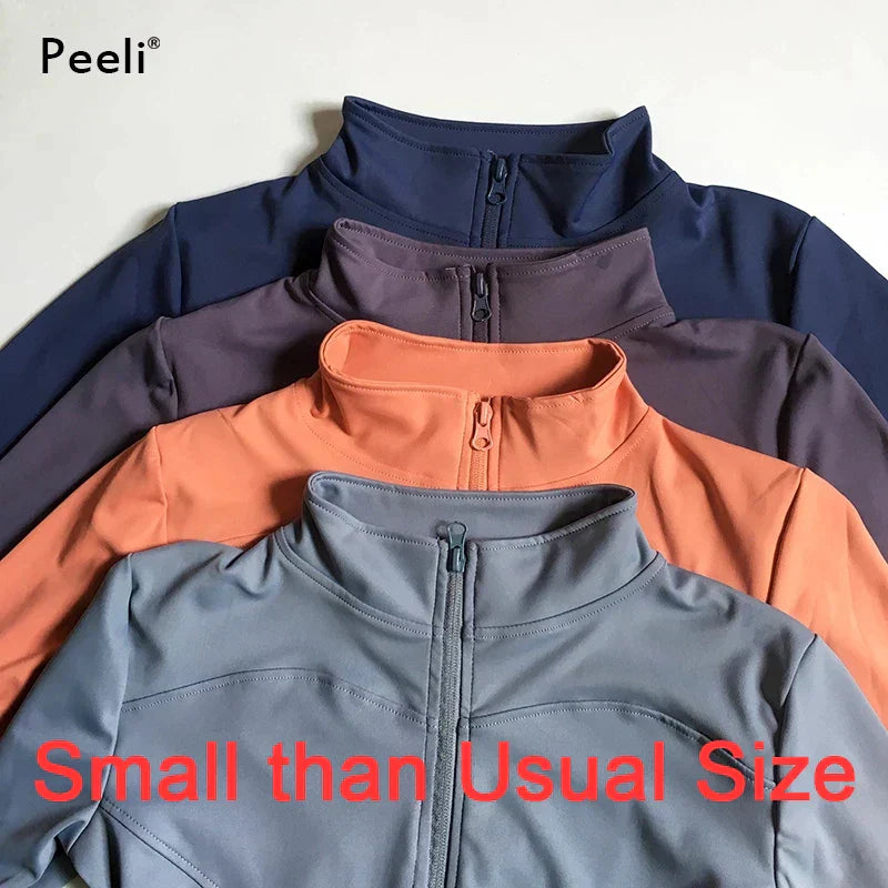 Peeli Long Sleeve Sports Jacket Women Zip Fitness Yoga Shirt Winter Warm Gym Top Activewear Running Coats Workout Clothes Woman