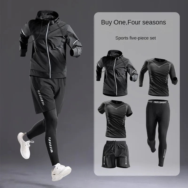 All-Season Men's Sportswear Set/Suit - Tracksuit for Running， Cycling, Fitness & Hiking，gym clothing men， jogging， boxing，5 pcs