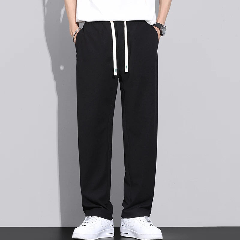 Men's Gray Khaki Leisure Daily Trend Pants Male Summer Thin Mopping Pants Straight Baggy Wide Leg Sports Basketball Trousers