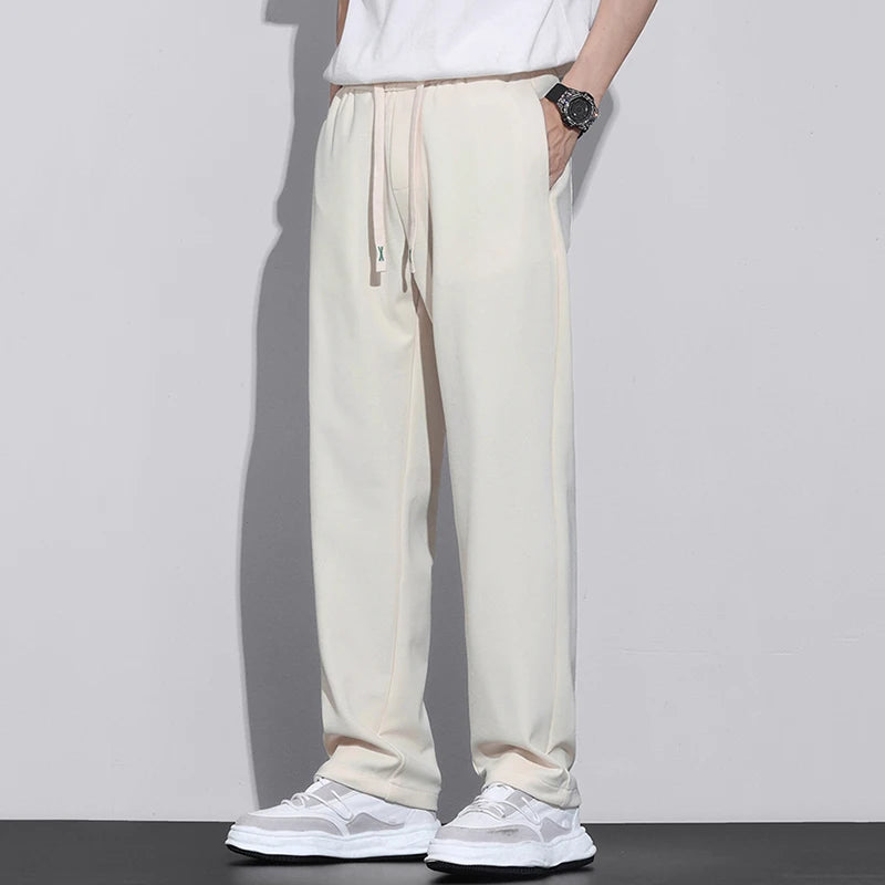 Men's Gray Khaki Leisure Daily Trend Pants Male Summer Thin Mopping Pants Straight Baggy Wide Leg Sports Basketball Trousers