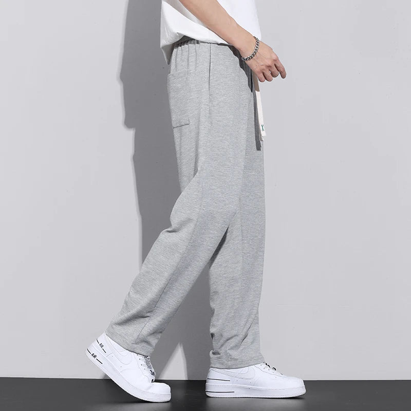 Men's Gray Khaki Leisure Daily Trend Pants Male Summer Thin Mopping Pants Straight Baggy Wide Leg Sports Basketball Trousers