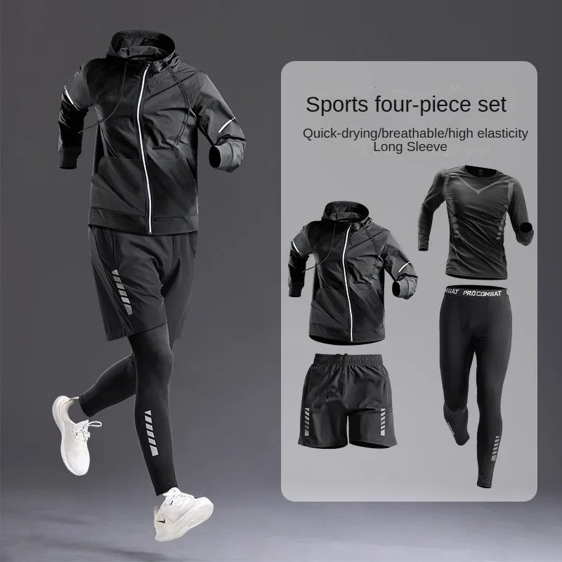 All-Season Men's Sportswear Set/Suit - Tracksuit for Running， Cycling, Fitness & Hiking，gym clothing men， jogging， boxing，5 pcs