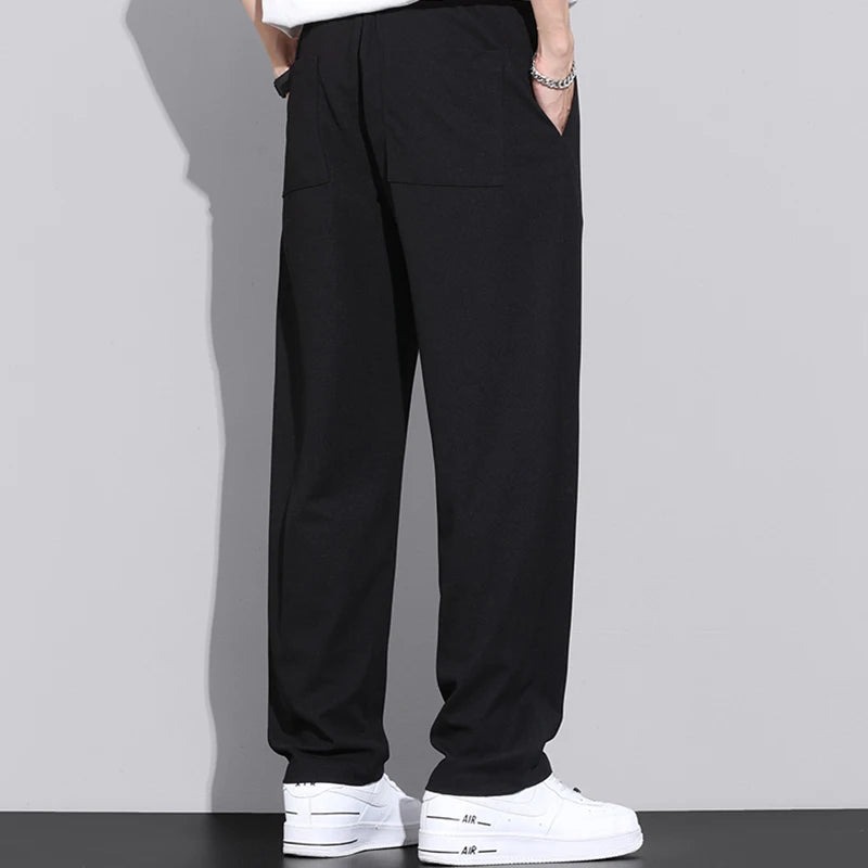 Men's Gray Khaki Leisure Daily Trend Pants Male Summer Thin Mopping Pants Straight Baggy Wide Leg Sports Basketball Trousers