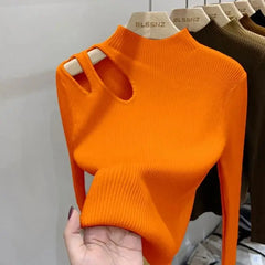 Turtleneck Knitted Women Sweater Ribbed Pullovers Autumn Winter Basic Women Sweaters Fit Soft Warm Tops