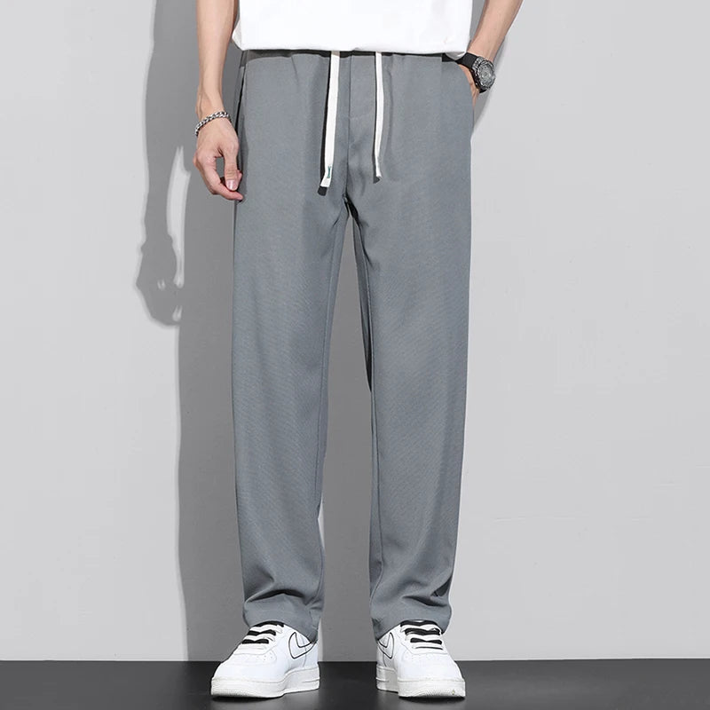 Men's Gray Khaki Leisure Daily Trend Pants Male Summer Thin Mopping Pants Straight Baggy Wide Leg Sports Basketball Trousers